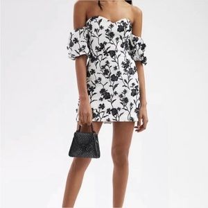 Anthropologie Off the Shoulder Floral Black and White Embroidered Dress